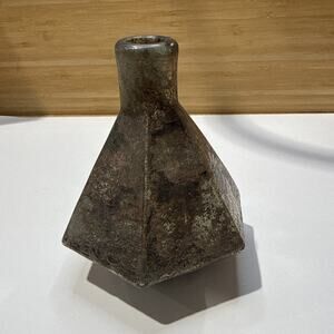 Faceted Art Glass Vase Metallic Finish India 5” x 4” Modern Decor